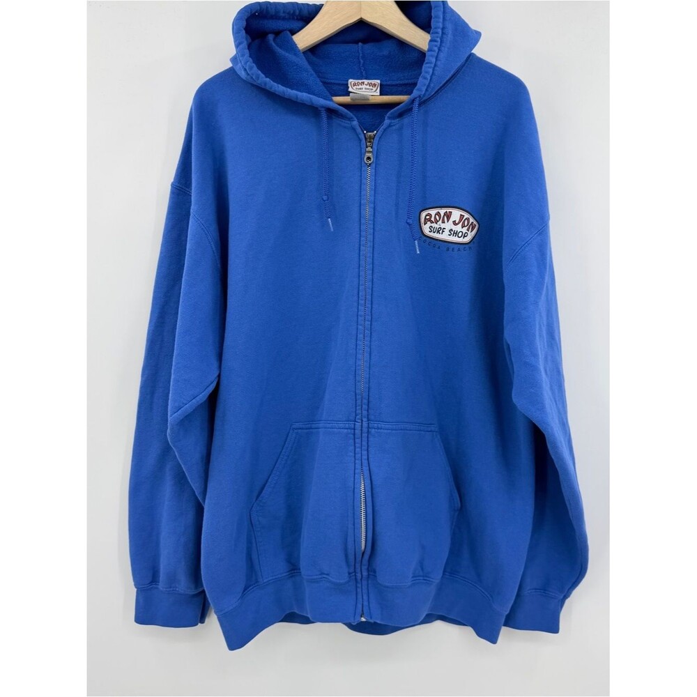 Ron Jon Surf Shop Full Zip Hoodie Blue Cocoa Beach Surfboard Graphic XL unisex